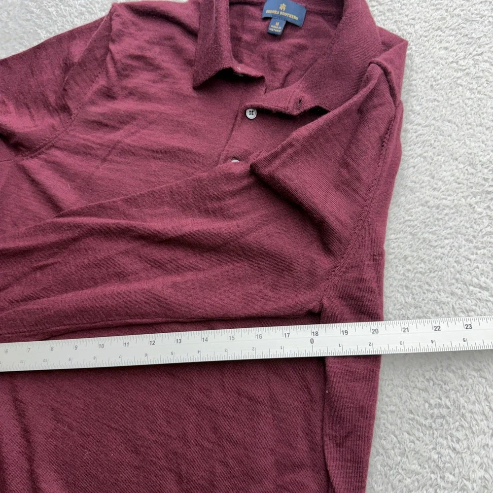 Brooks Brothers Mens Merino Wool Long Sleeve Polo Sweater Burgundy Wine Medium